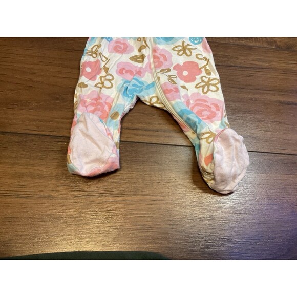 Rose Flower Gold Sleeper & Hat Set Footed Zipper Baby Girl 0-3 Months - Picture 2 of 4